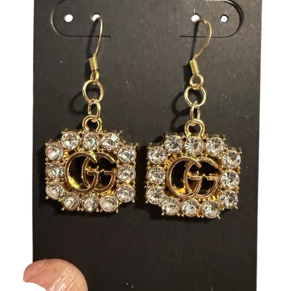Gucci Gold Tone Rhinestone Fish Hook Earrings - Picture 3 of 4